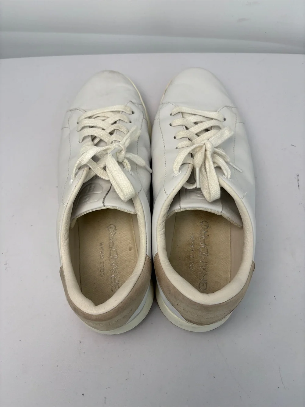 📪 Cole Haan grandPro White Leather Sneakers with tan heels